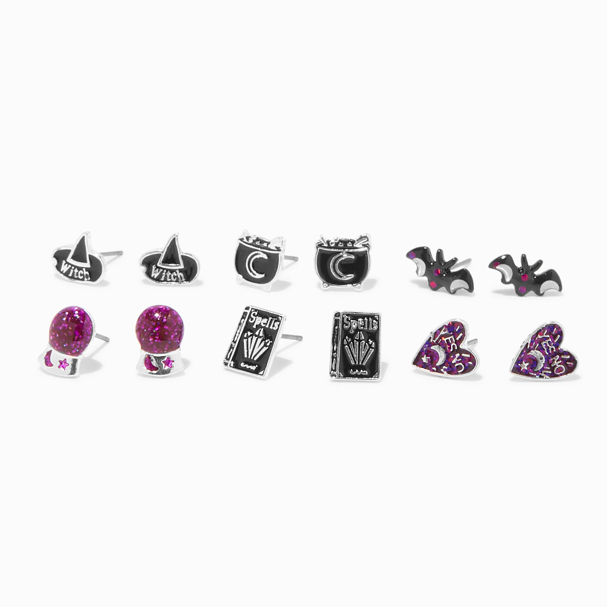 View Claires Mystical Icons Stud Earring Set 6 Pack Silver information