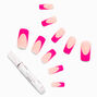 Hot Pink French Tip Long Square Vegan Faux Nail Set - 24 Pack,