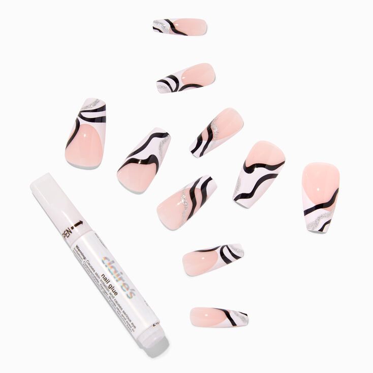 Swirl Glitter Tip Squareletto Vegan Faux Nail Set - 24 Pack,