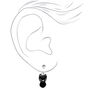 Silver Cat Pom Pom Clip-On Earrings - Black,