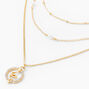 Gold Faux Rhinestone Snake Pendant Multi Strand Necklace,
