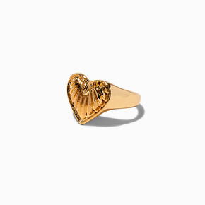 Gold-tone Scalloped Puffy Heart Ring ,