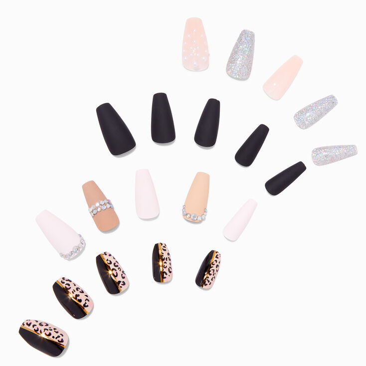 Neutral Bling Vegan Faux Nail Set - 4 Pack,