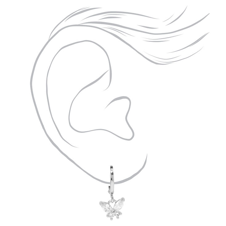 Silver Butterfly Huggie Hoop Earrings,