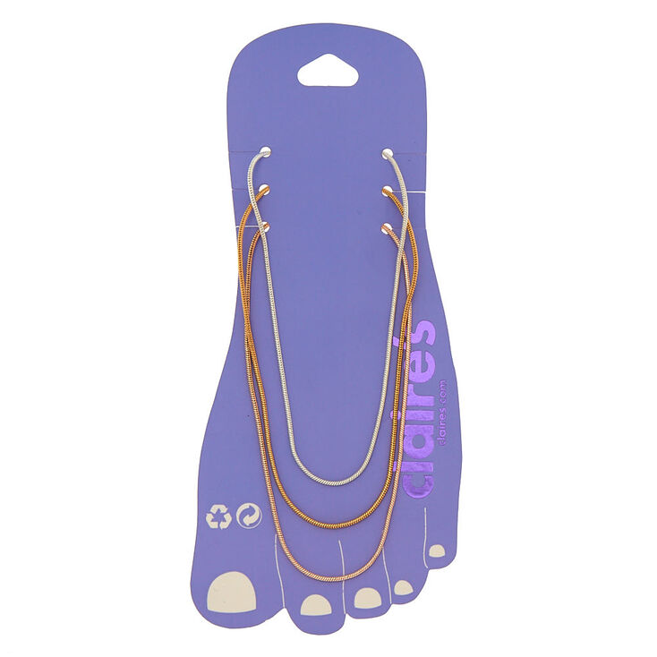 Mixed Metal Chain Anklets - 3 Pack,