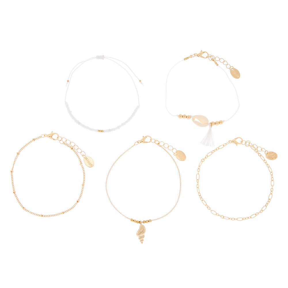 Gold Cowrie Shell Bracelets - 5 Pack,