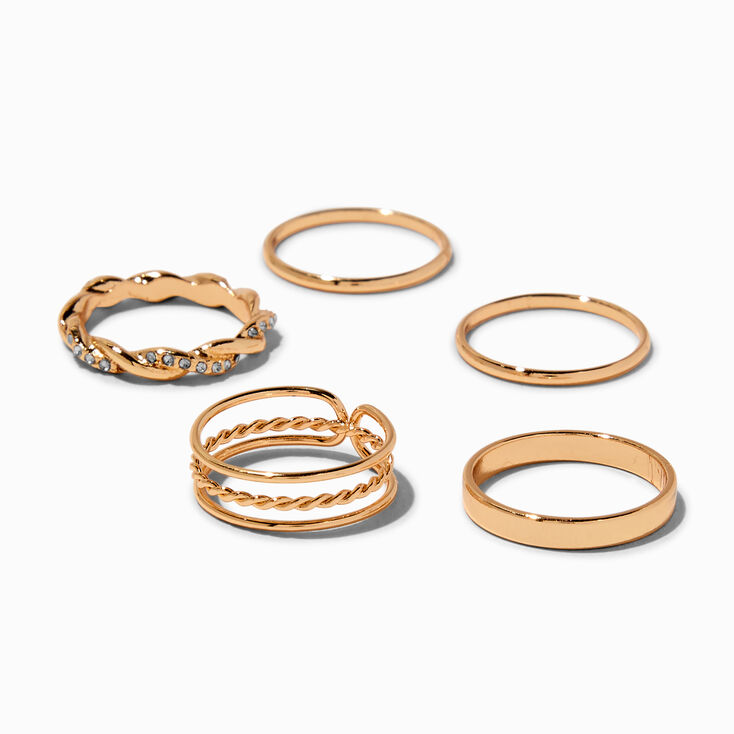 Gold-tone Twisted Rings - 5 Pack ,