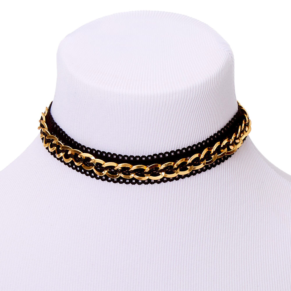 Gold Fishnet Chain Choker Necklace Black