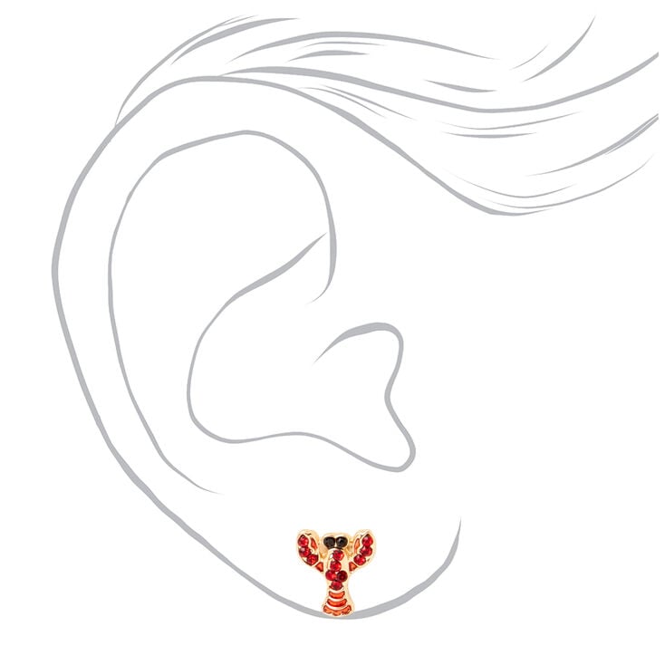 Red &amp; Gold Lobster Stud Earrings,