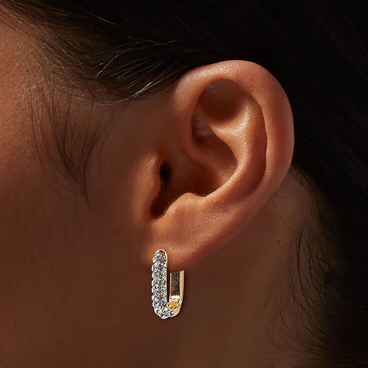 Cr&eacute;oles &agrave; charni&egrave;re oblongues en pav&eacute; strass couleur dor&eacute;e,