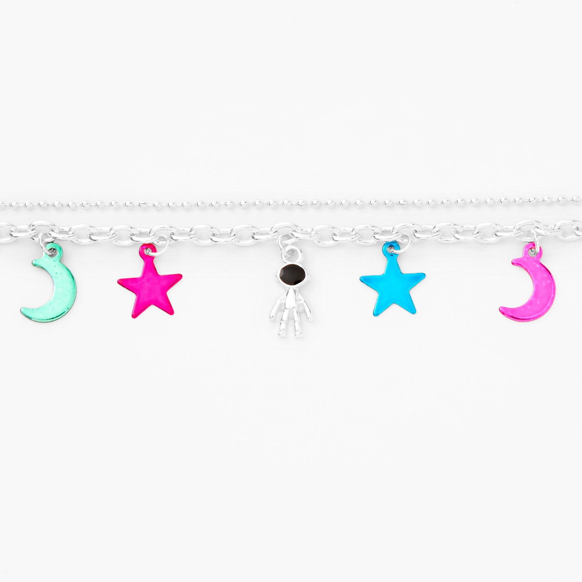 Silver Outer Space Icons Anodized Charm Bracelet,