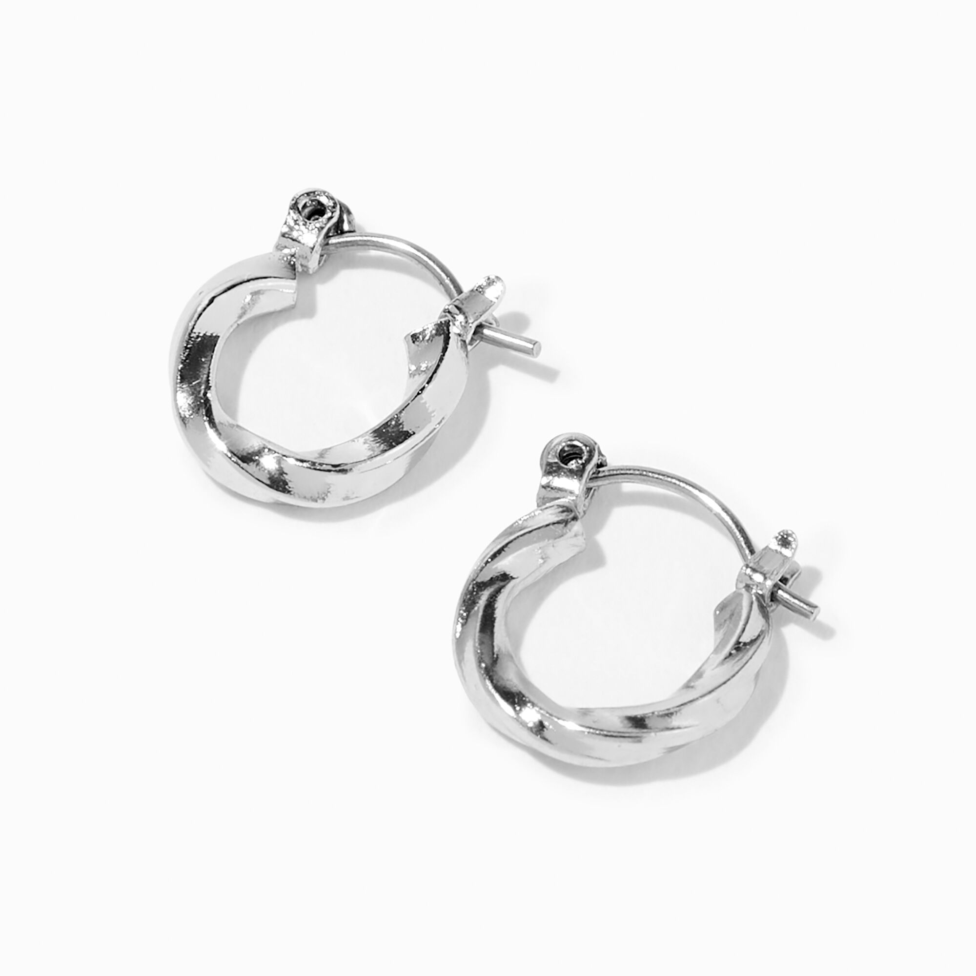 View Claires Tone Twisted 10MM Hoop Earrings Silver information