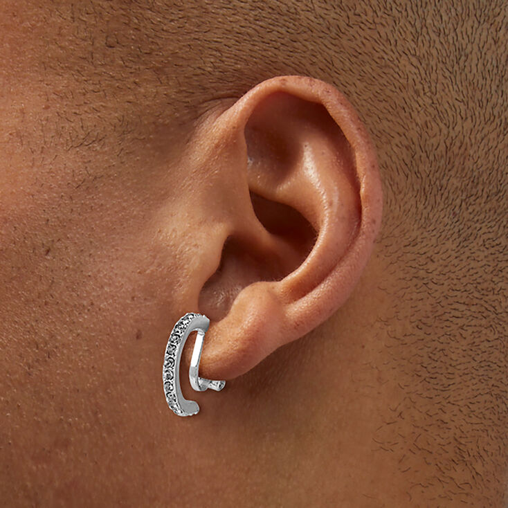 Cr&eacute;oles &agrave; clip avec strass pav&eacute; 20&nbsp;mm couleur argent&eacute;e,