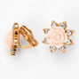 Gold Crystal Pink Rose Clip-On Earrings,