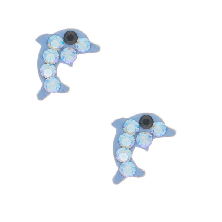 Claire's Clous d'oreille dauphin avec strass pastel couleur argenté
