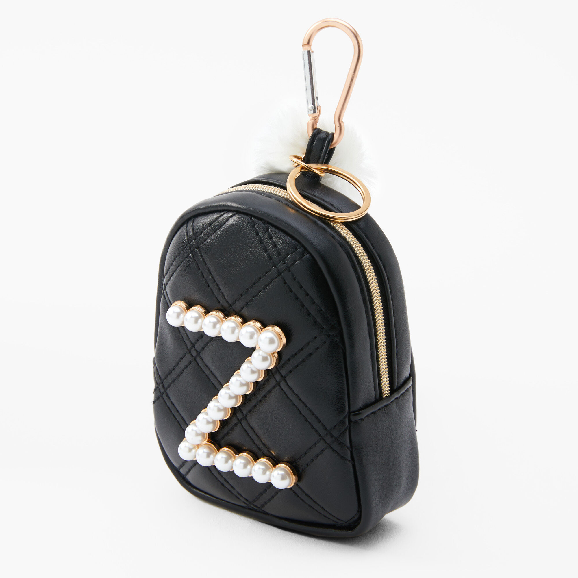 Claire's Porte-clés mini sac à dos perles d'imitation à initiale - Noir, Z