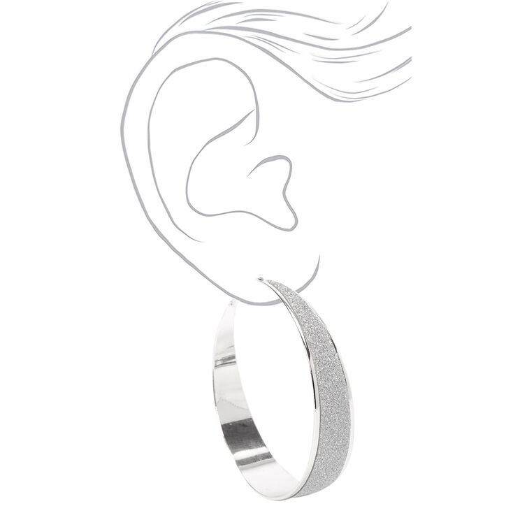 Silver 60MM Half Glitter Hoop Earrings,