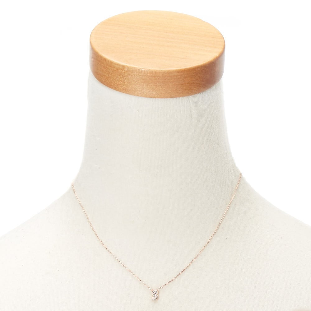 Rose Gold Embellished Initial Pendant Necklace - S,