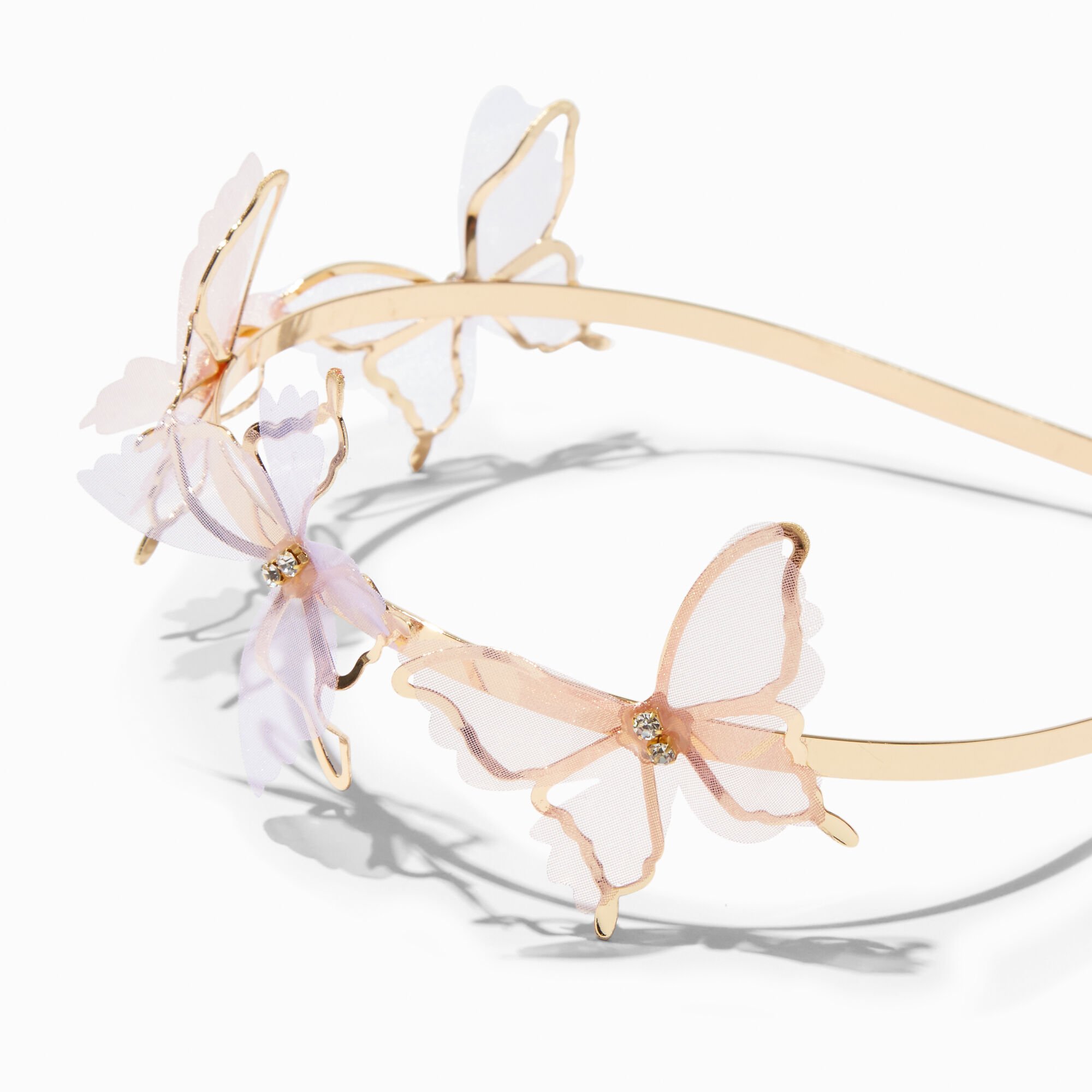 Serre-tête en métal papillon organza couleur dorée,
