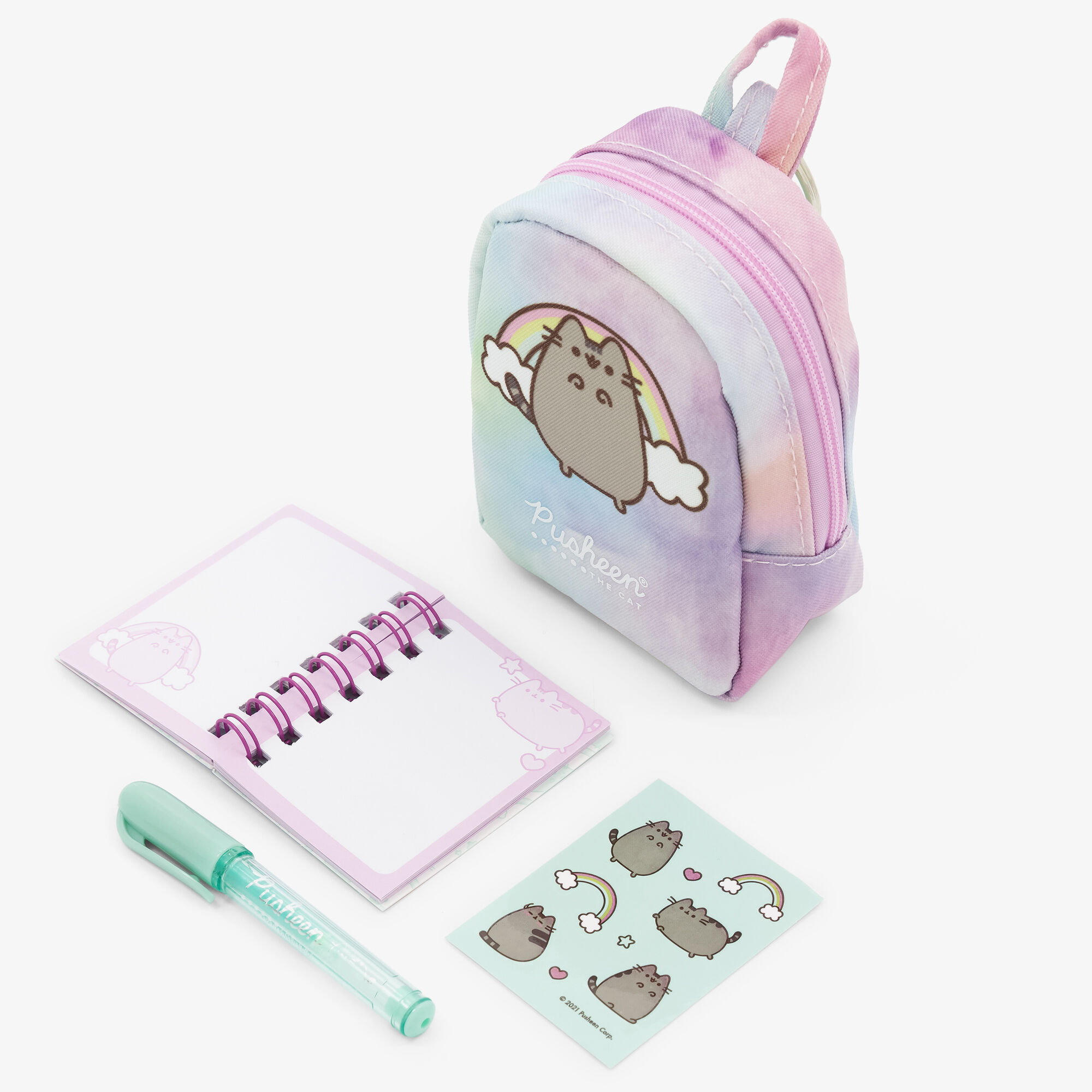 Ensemble d’articles de papeterie et porte-clés mini sac à dos tie-dye Pusheen® - Rose,