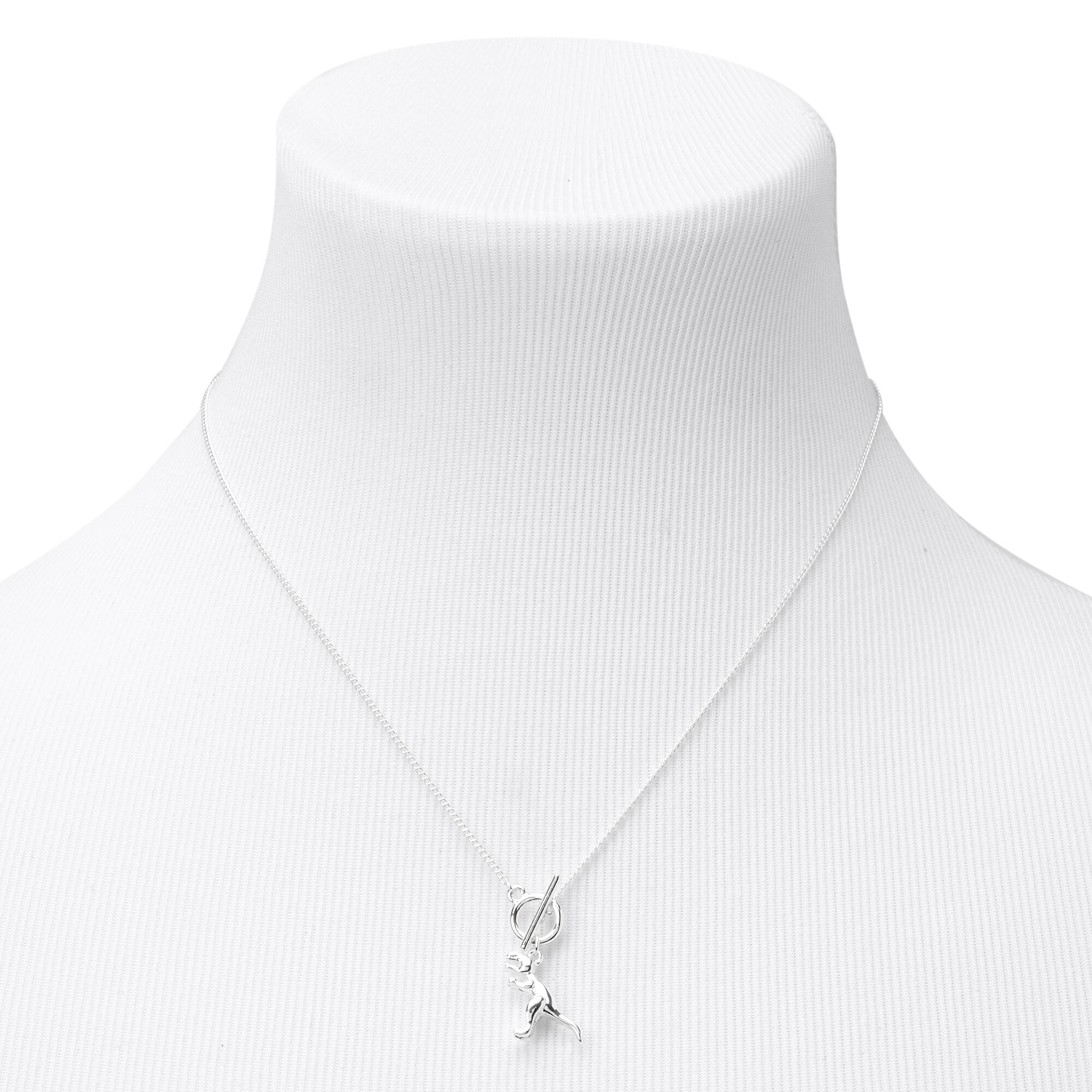 Silver T-Rex Toggle Pendant Necklace,