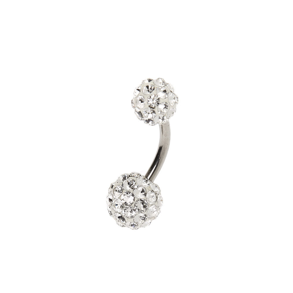 Silver 14G Crystal Fireball Belly Ring White
