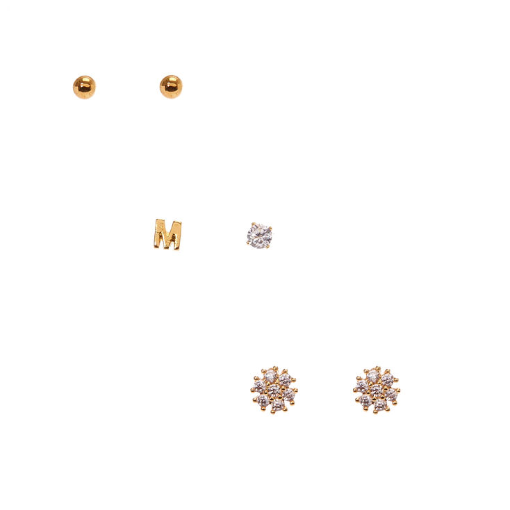 18kt Gold Plated M Initial Stud Earring Set Claire S 18kt Gold Plated M Initial Stud Earring Set