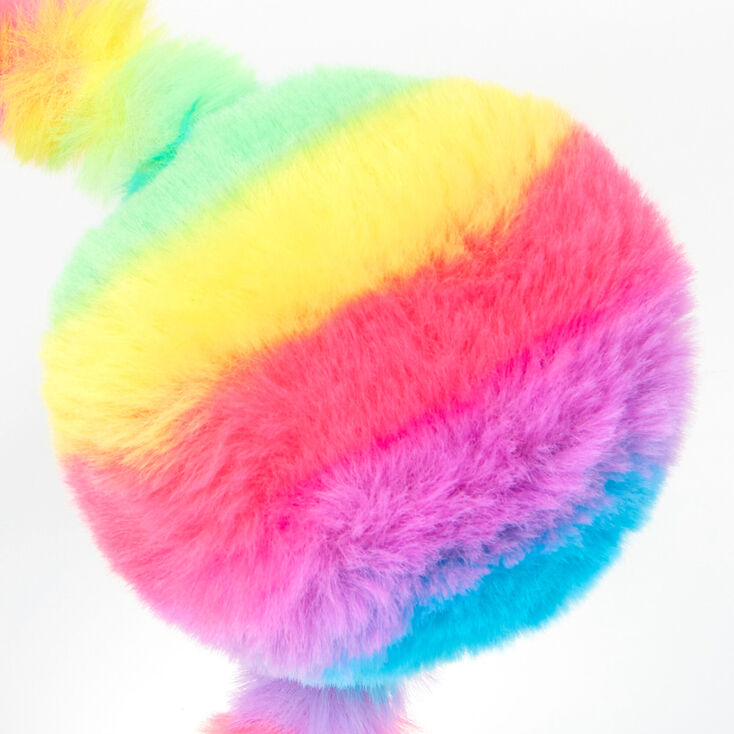 Bright Rainbow Plush Pom Pom Ears Headband,