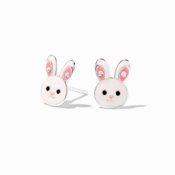 Clous d&#39;oreilles en argent lapin &eacute;maill&eacute;s,