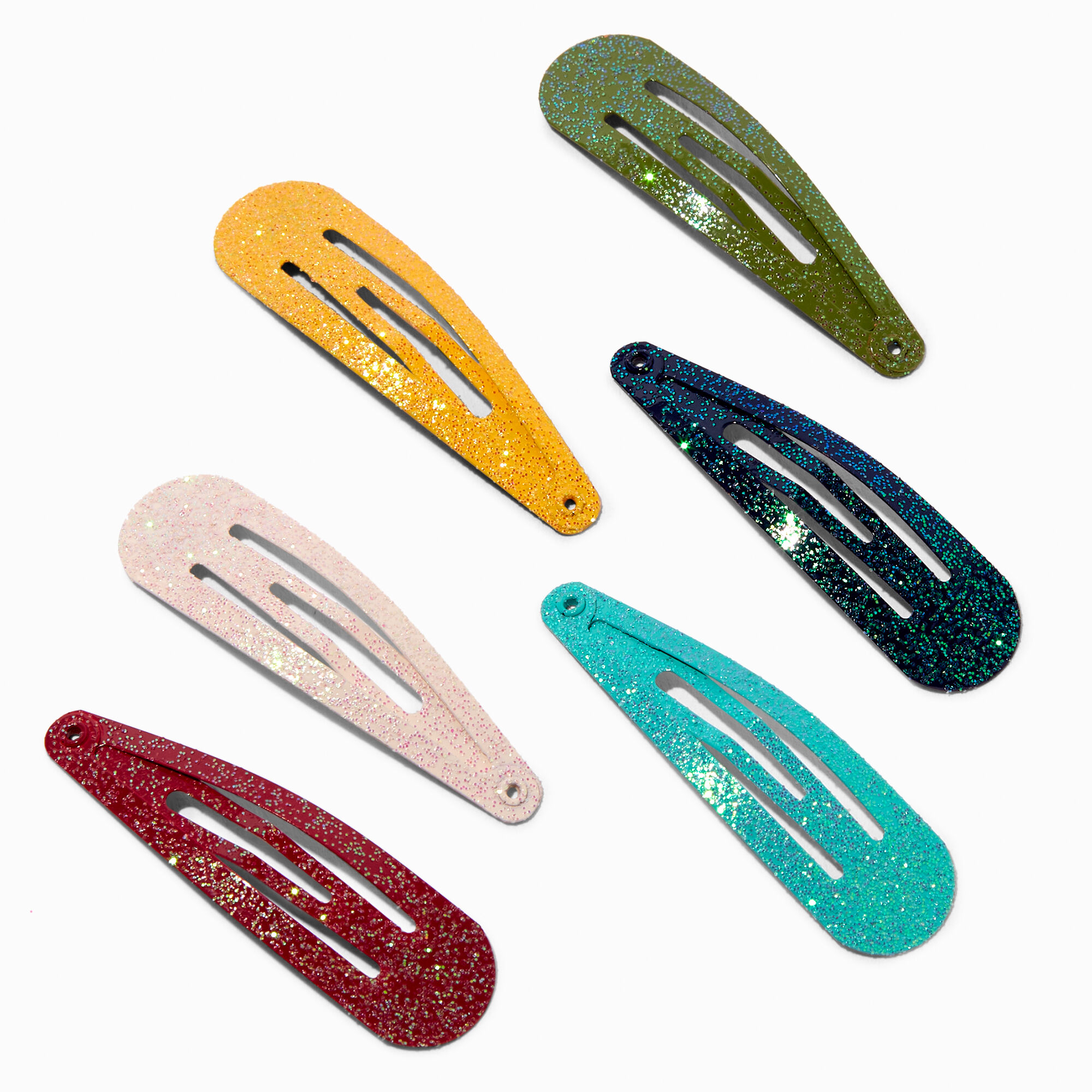 View Claires Club Jewel Tone Glitter Snap Hair Clips 6 Pack information