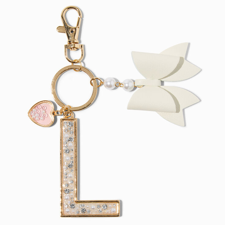 Pearl &amp; Crystal Gold-tone Initial Keychain - L,
