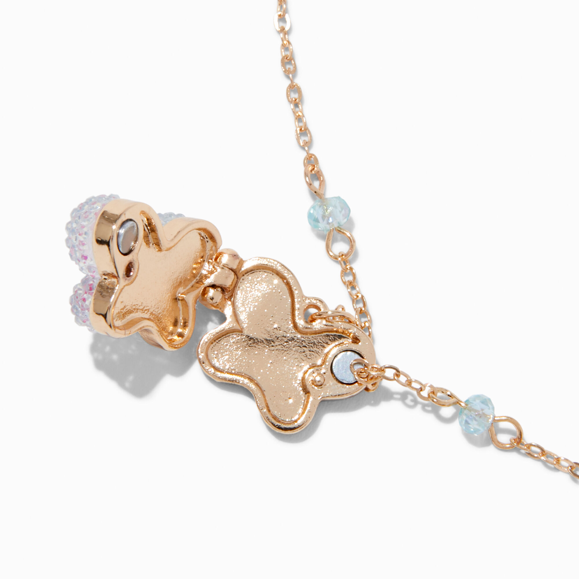 Textured Blue Butterfly Locket Pendant Necklace,