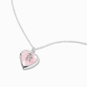 Pink Embellished Initial Glitter Heart Locket Necklace - R,