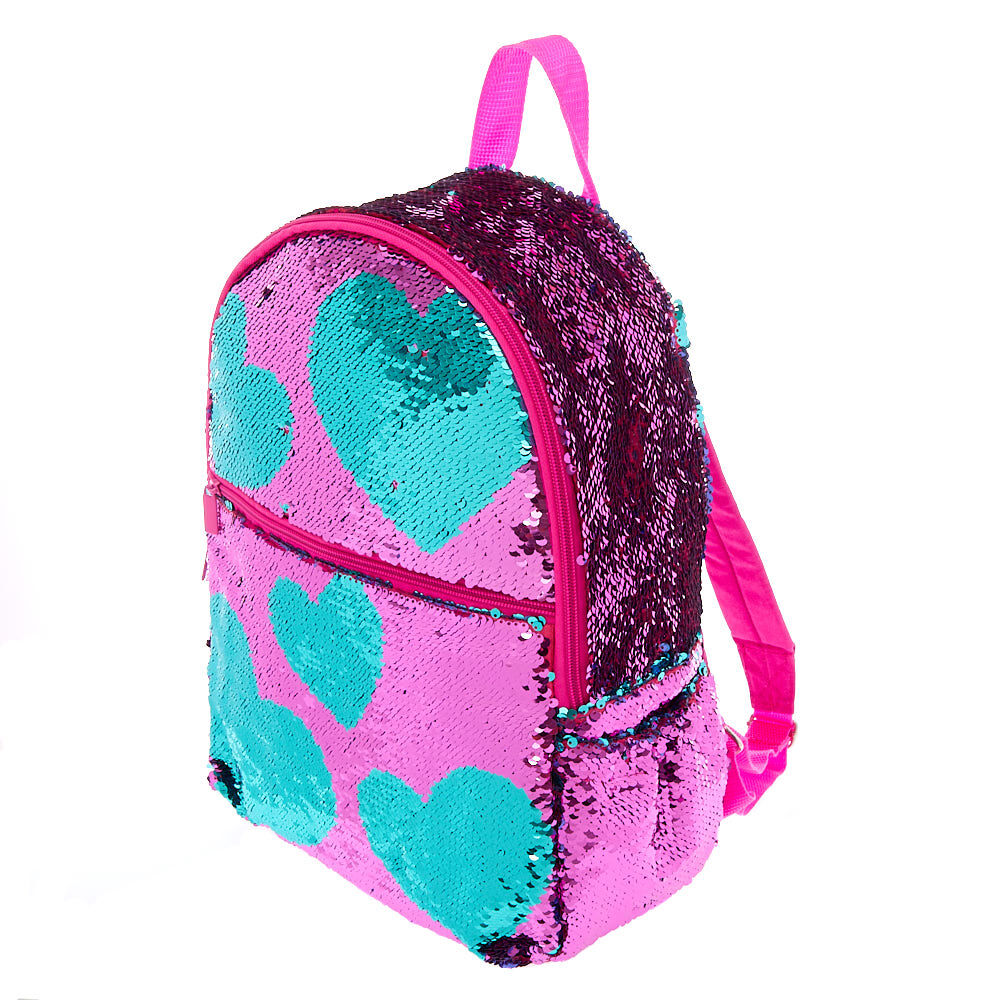 Sac à dos fuchsia cœur à sequins réversibles,