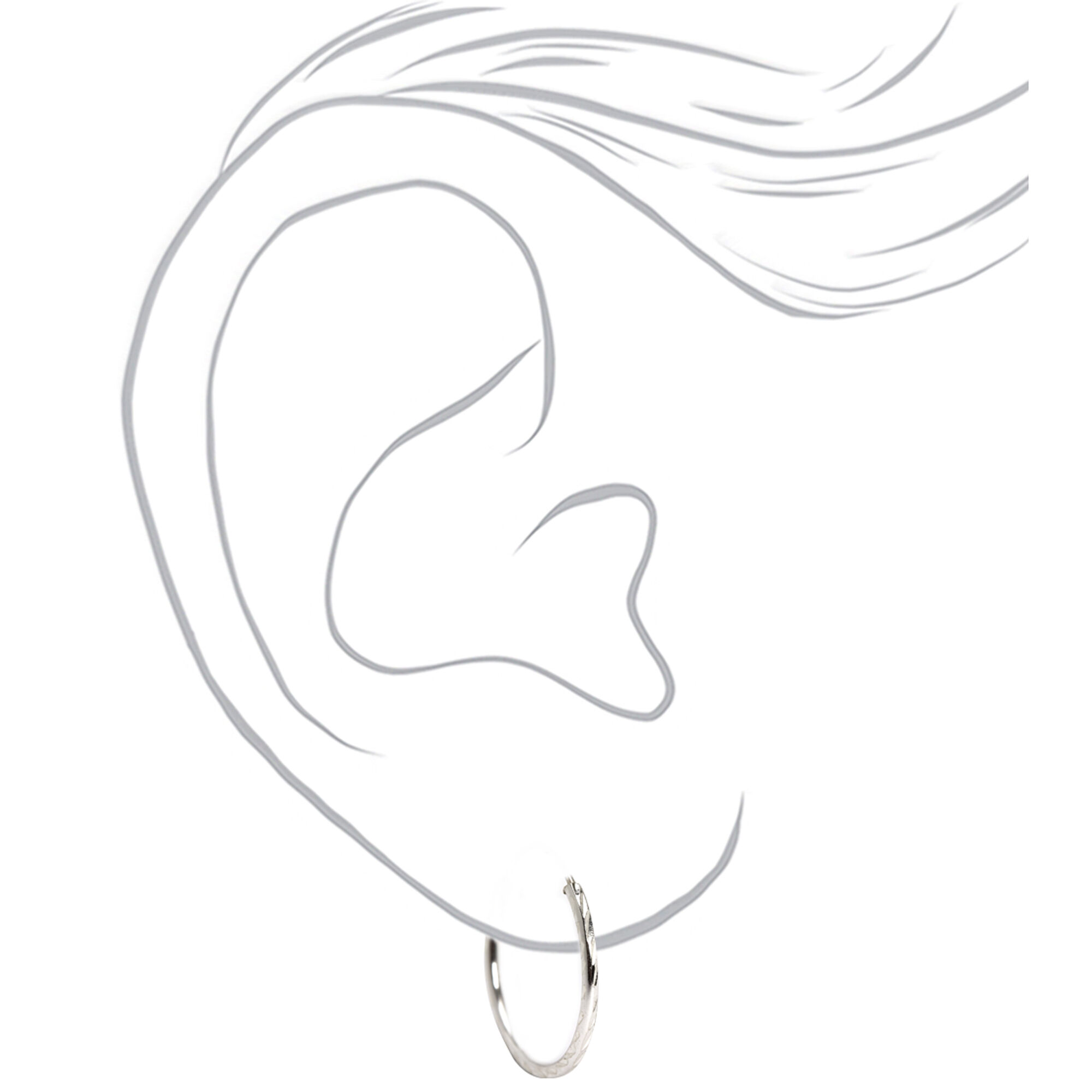 Sterling Silver 16MM Textured Hoop Earrings,