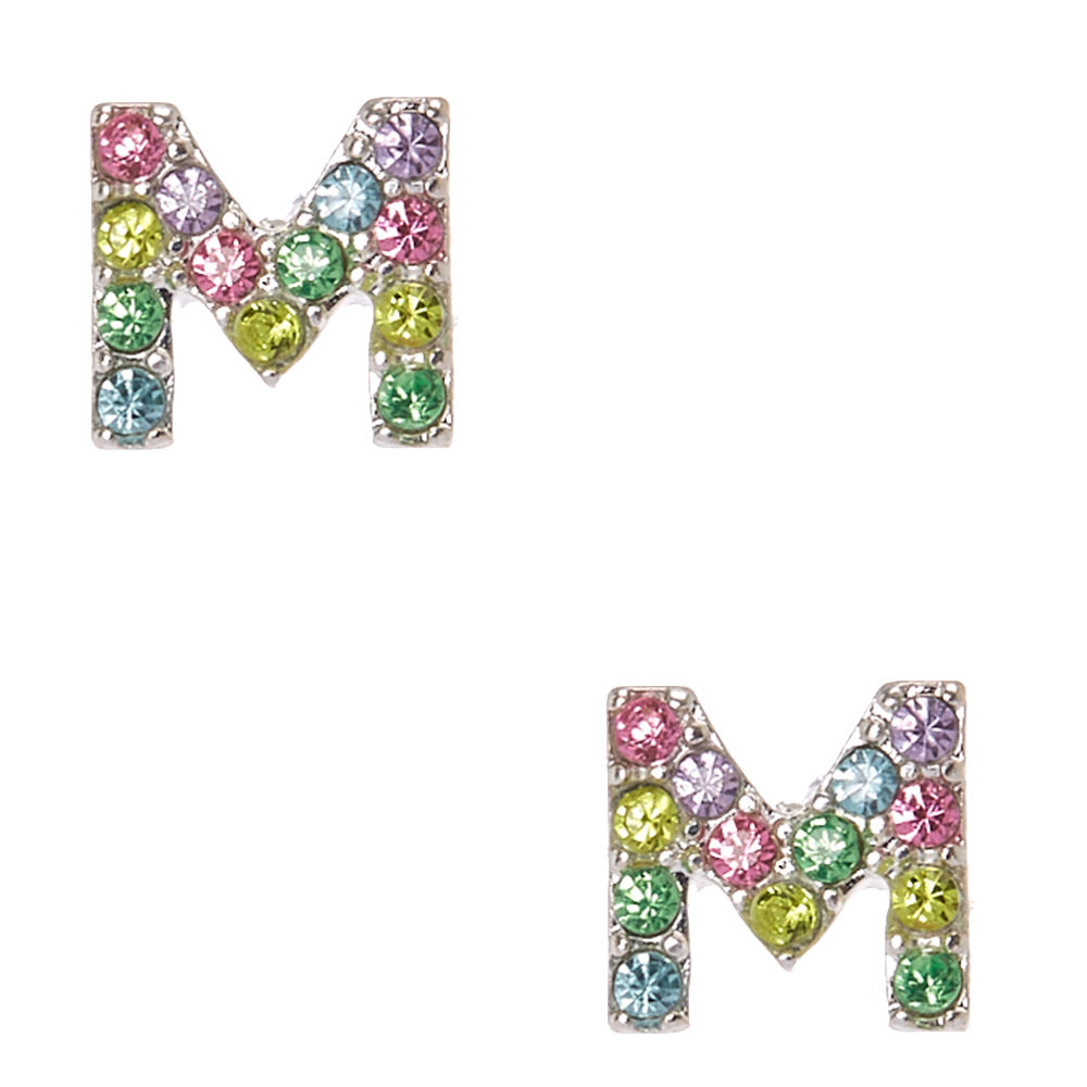 Silver Pastel Embellished Initial Stud Earrings M