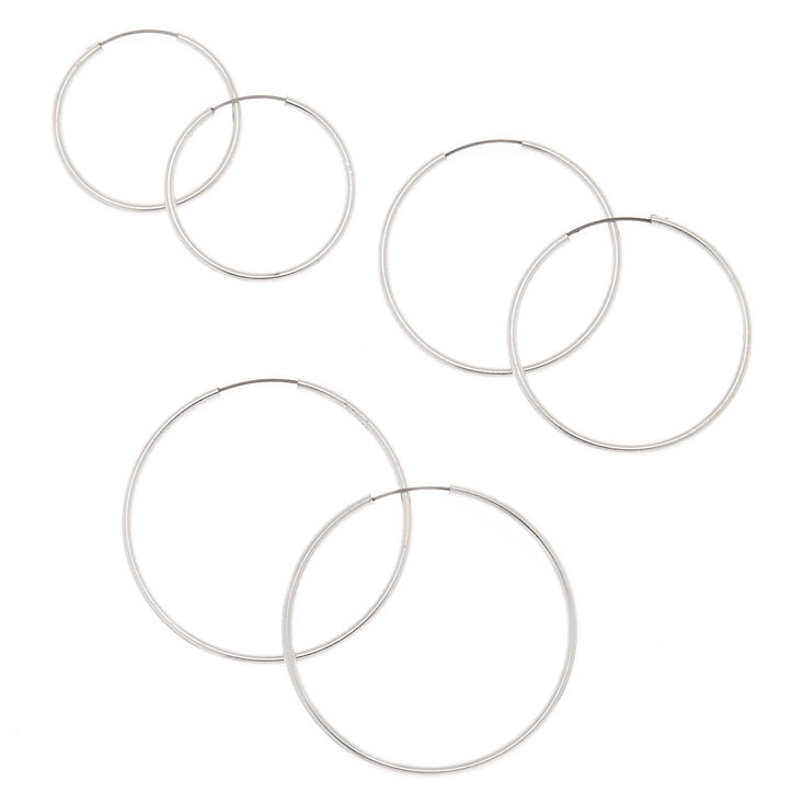 Claire's Créoles moyennes de tailles moyennes différentes couleur argentée - Lot de 3