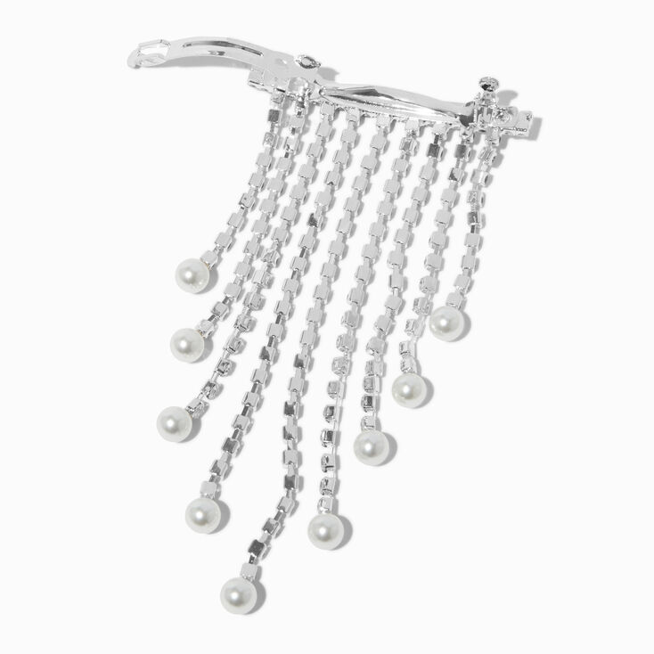 Silver-tone Pearl &amp; Crystal Fringe Hair Clip,