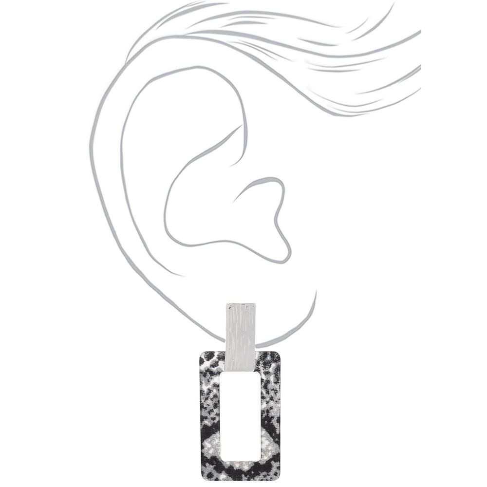 Silver 2.5" Snake Print Drop Earrings,