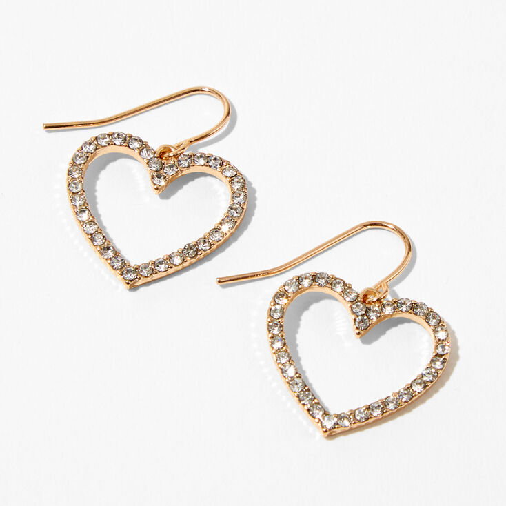 Gold 1.5 Embellished Crystal Heart Drop Earrings