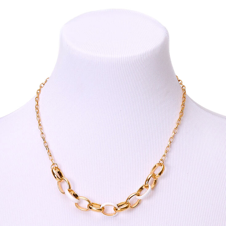 Gold Enamel Chain Link Statement Necklace - White,