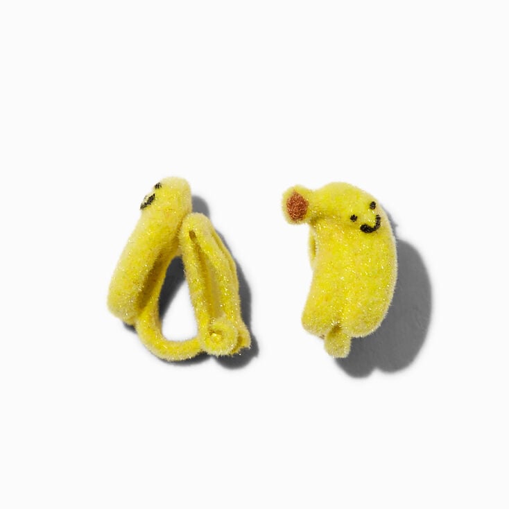 Yellow Fuzzy Banana Clip-On Earrings ,