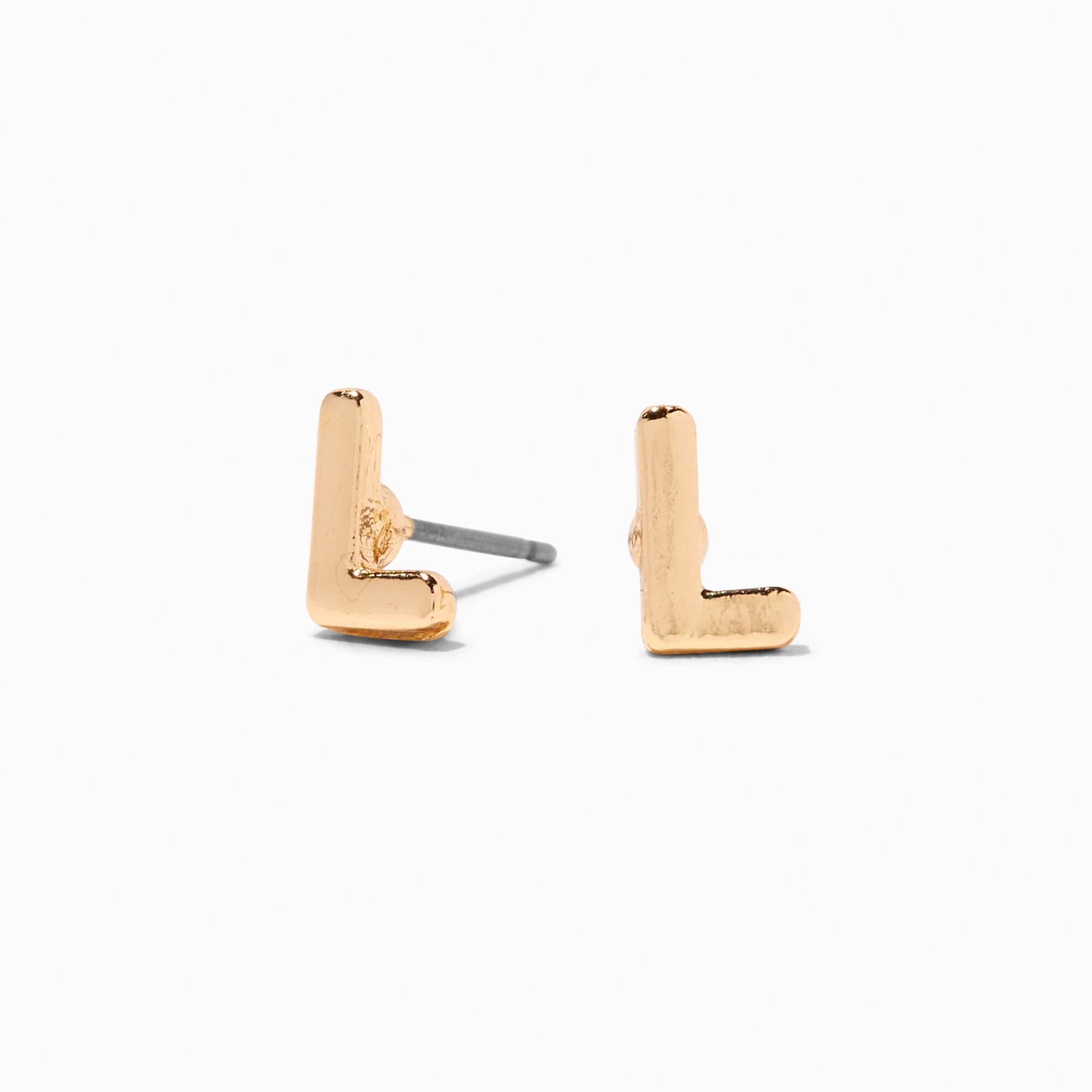 Gold Rounded Initial Stud Earrings - L,