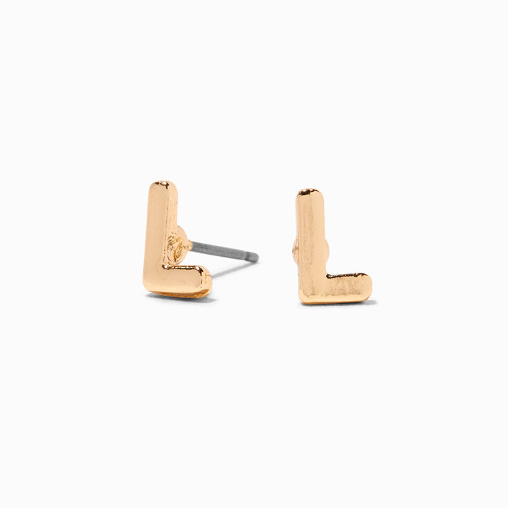 Gold Rounded Initial Stud Earrings - L,