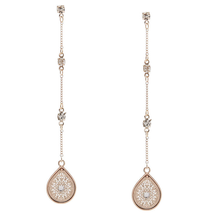 Rose Gold Tone Teardrop Long Dangle Earrings Claire S Us