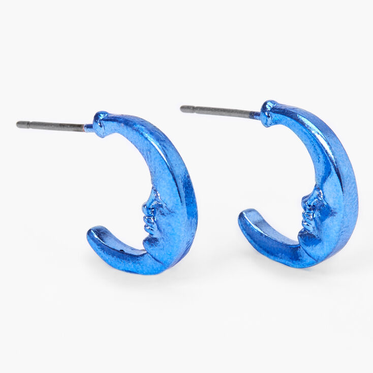 Crescent Moon Hoop Earrings - Blue,