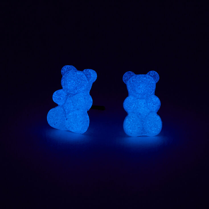 Blue 0.5&quot; Glow In The Dark Gummy Bears&reg; Stud Earrings,