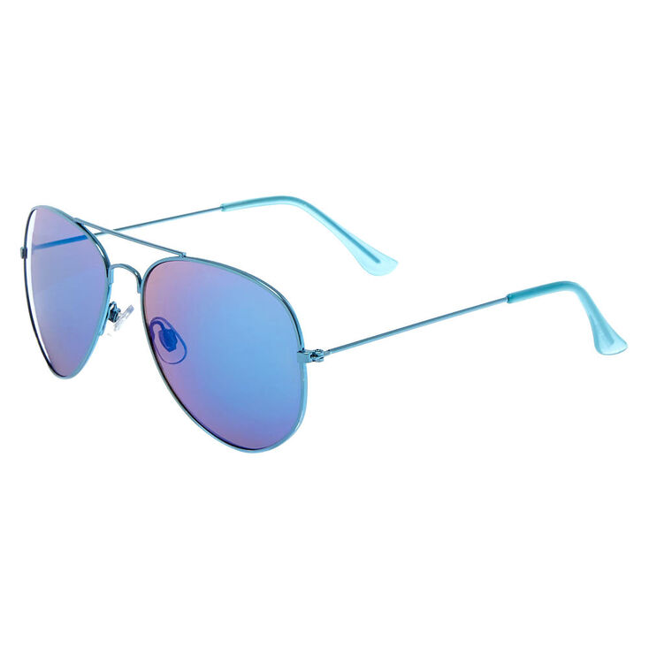 Mirrored Aviator Sunglasses - Blue,