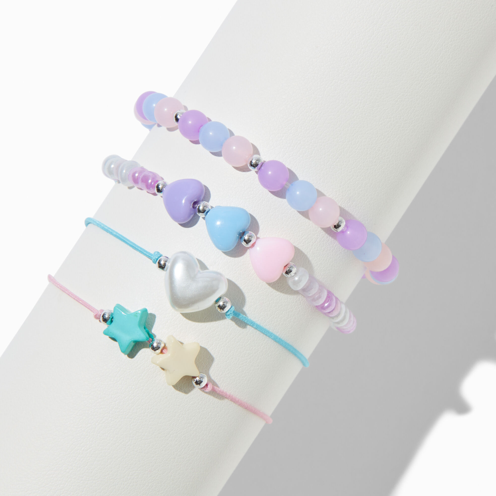 Pastel Stars & Hearts Beaded Bracelet Set - 4 Pack,