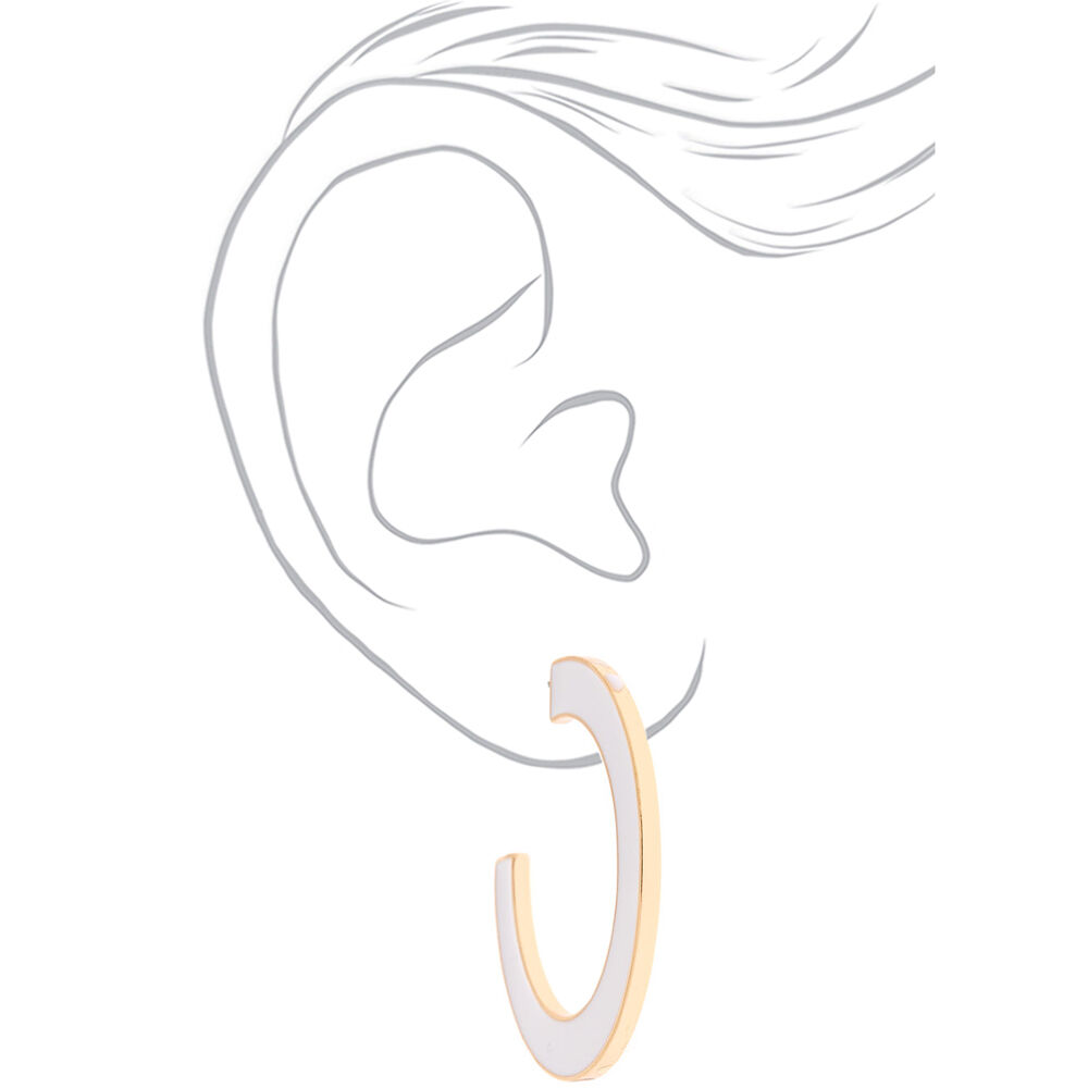 Gold 45MM Enamel Hoop Earrings - White,